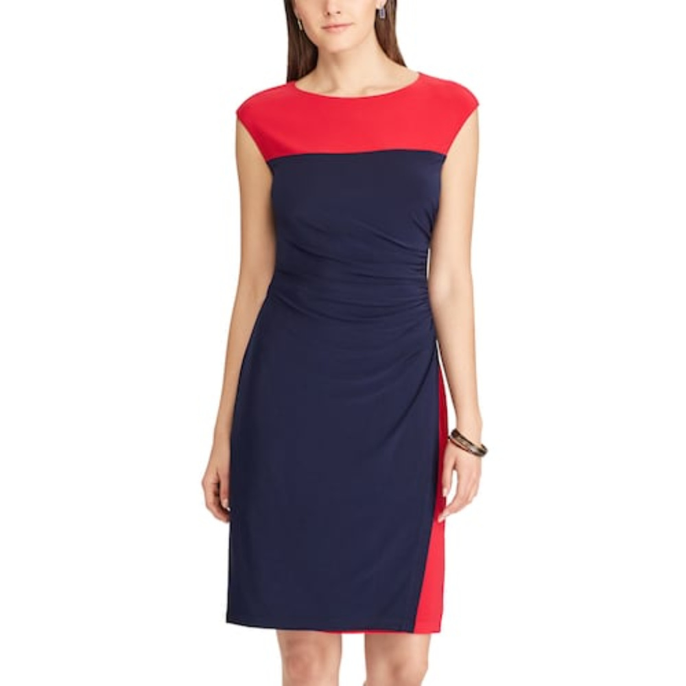 SOLD Chaps Women Blue red Colorblock Sheath Dress - Picture 8 of 8